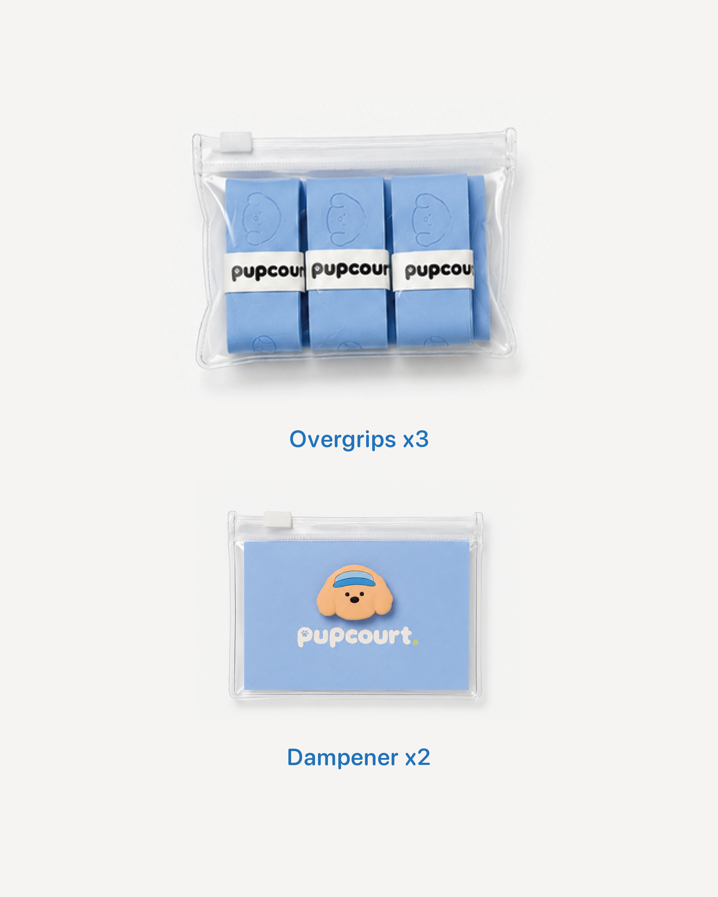 Court Basics, Golden — two dampeners and three overgrips